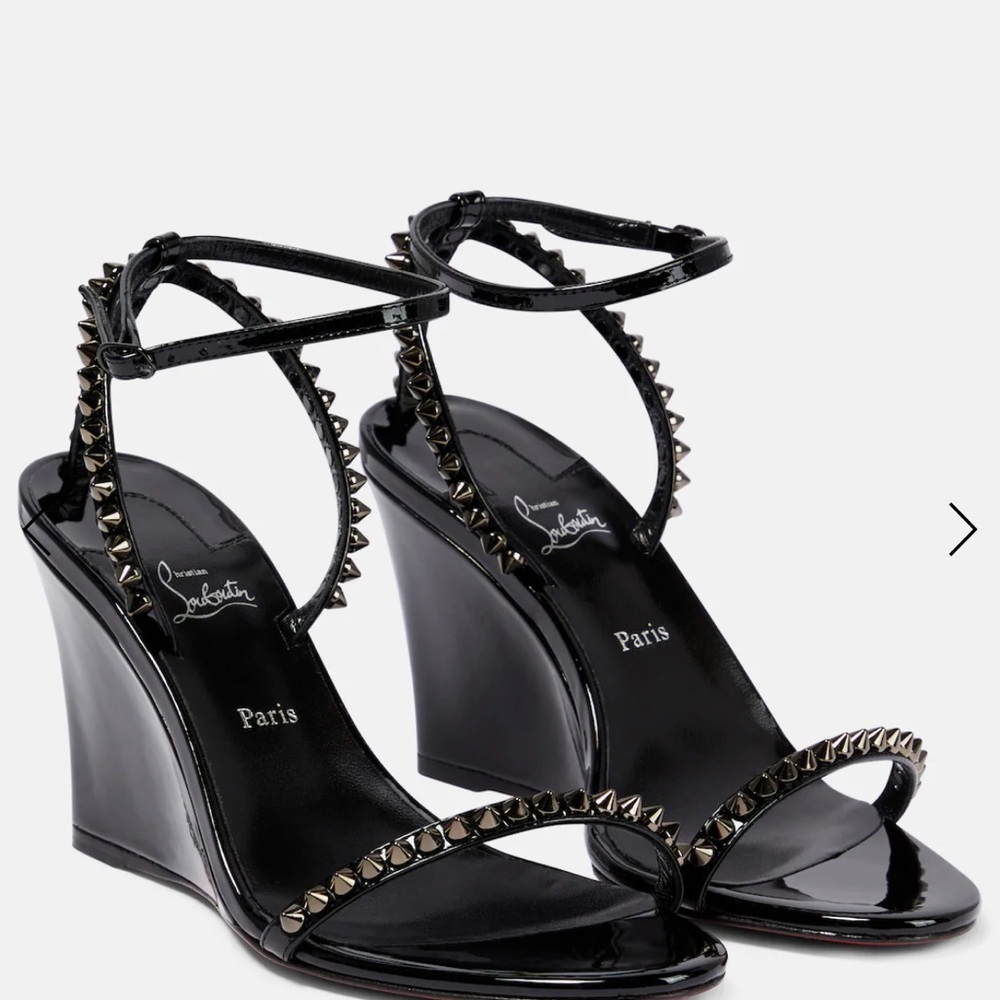 Christian Louboutin So Me 85 Patent Wedge Sandal - worn once inside. With box.